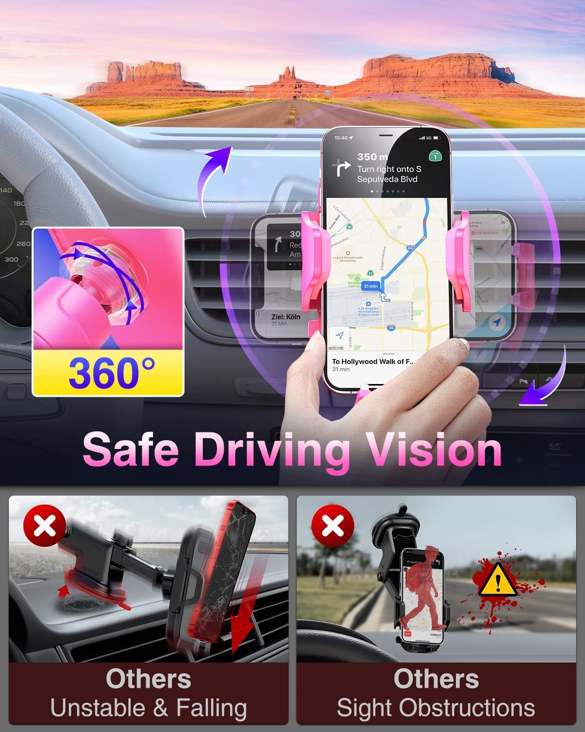 Cell Phone Holder Car Dash Windshield Air Vent Stand