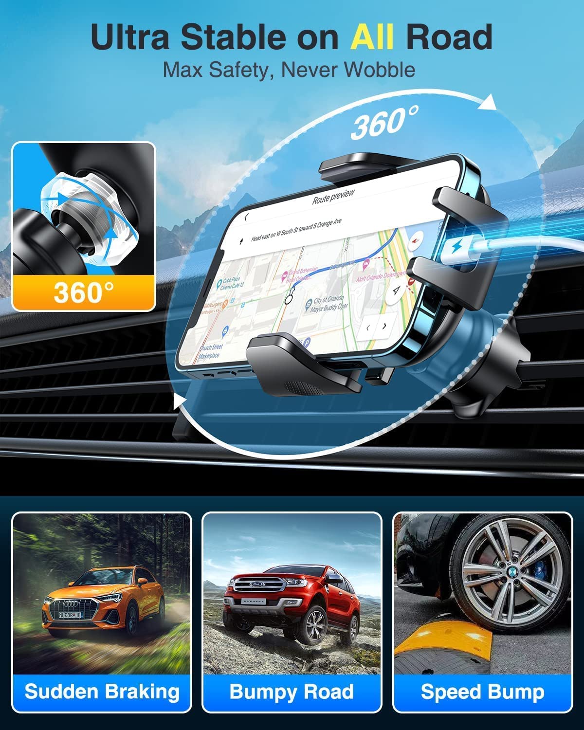 Cell Phone Holder Car Dash Windshield Air Vent Stand
